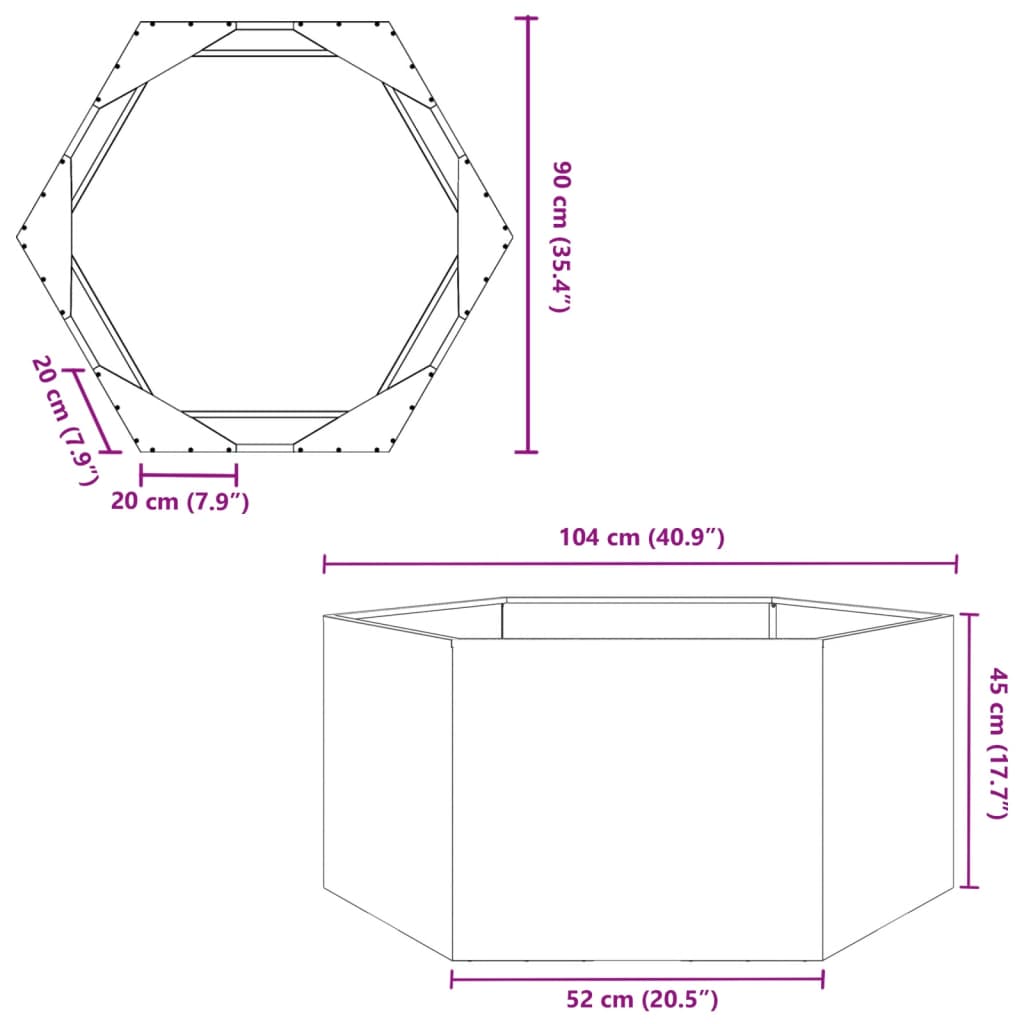 Plantenbak zeshoek 104x90x45 cm gegalvaniseerd staal - AllerleiShop