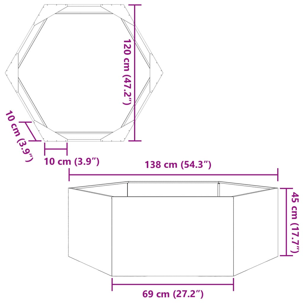 Plantenbak zeshoek 138x120x45 cm staal zwart - AllerleiShop