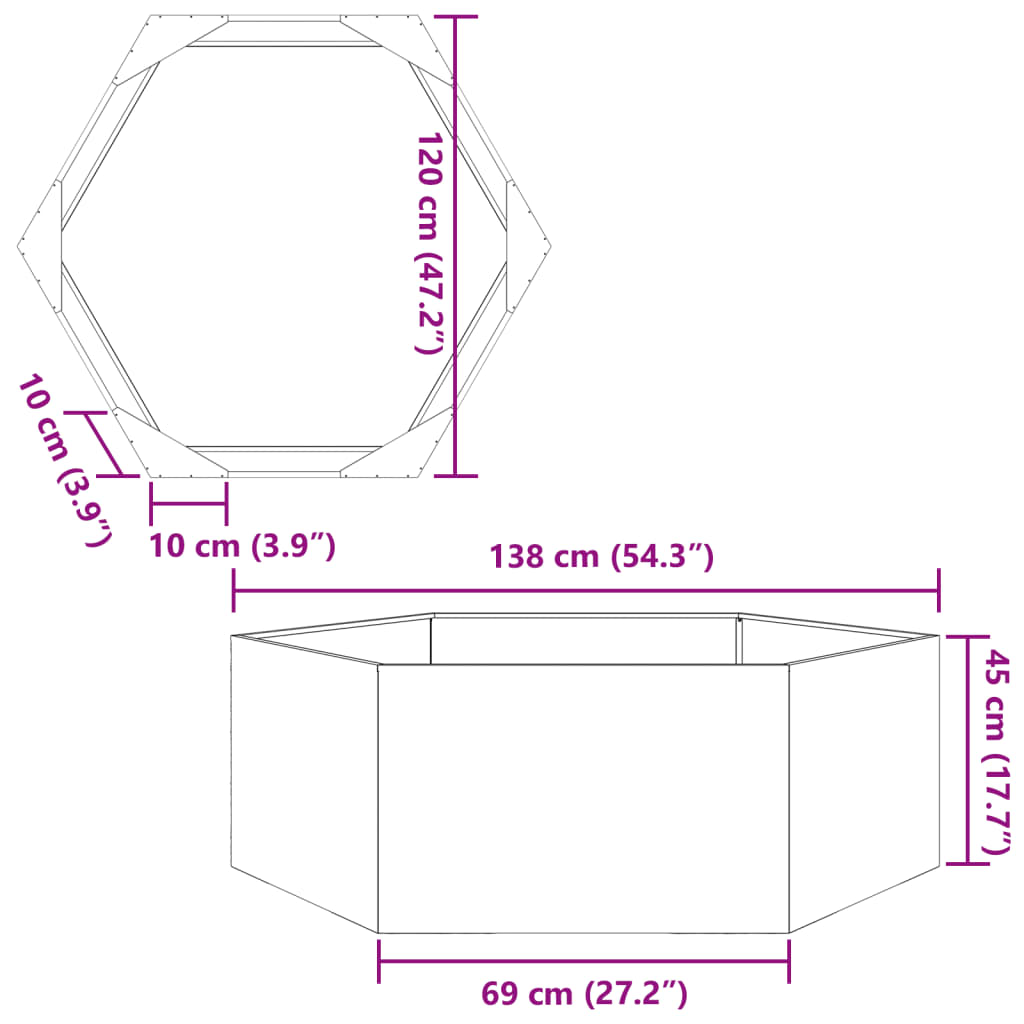 Plantenbak zeshoek 138x120x45 cm staal wit - AllerleiShop