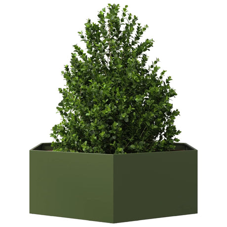 Plantenbak zeshoek 138x120x45 cm staal olijfgroen - AllerleiShop