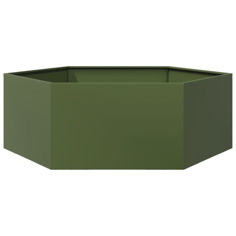 Plantenbak zeshoek 138x120x45 cm staal olijfgroen - AllerleiShop