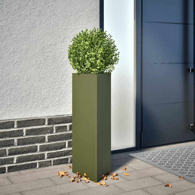 Plantenbak driehoek 30x26x75 cm staal olijfgroen - AllerleiShop