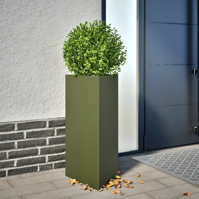 Plantenbak driehoek 40x34,5x70 cm staal olijfgroen - AllerleiShop