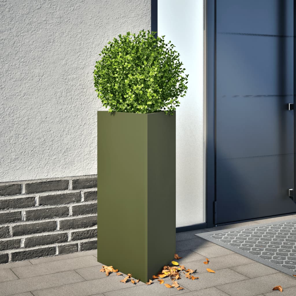 Plantenbakken 2 st driehoek 40x34,5x70 cm staal olijfgroen - AllerleiShop