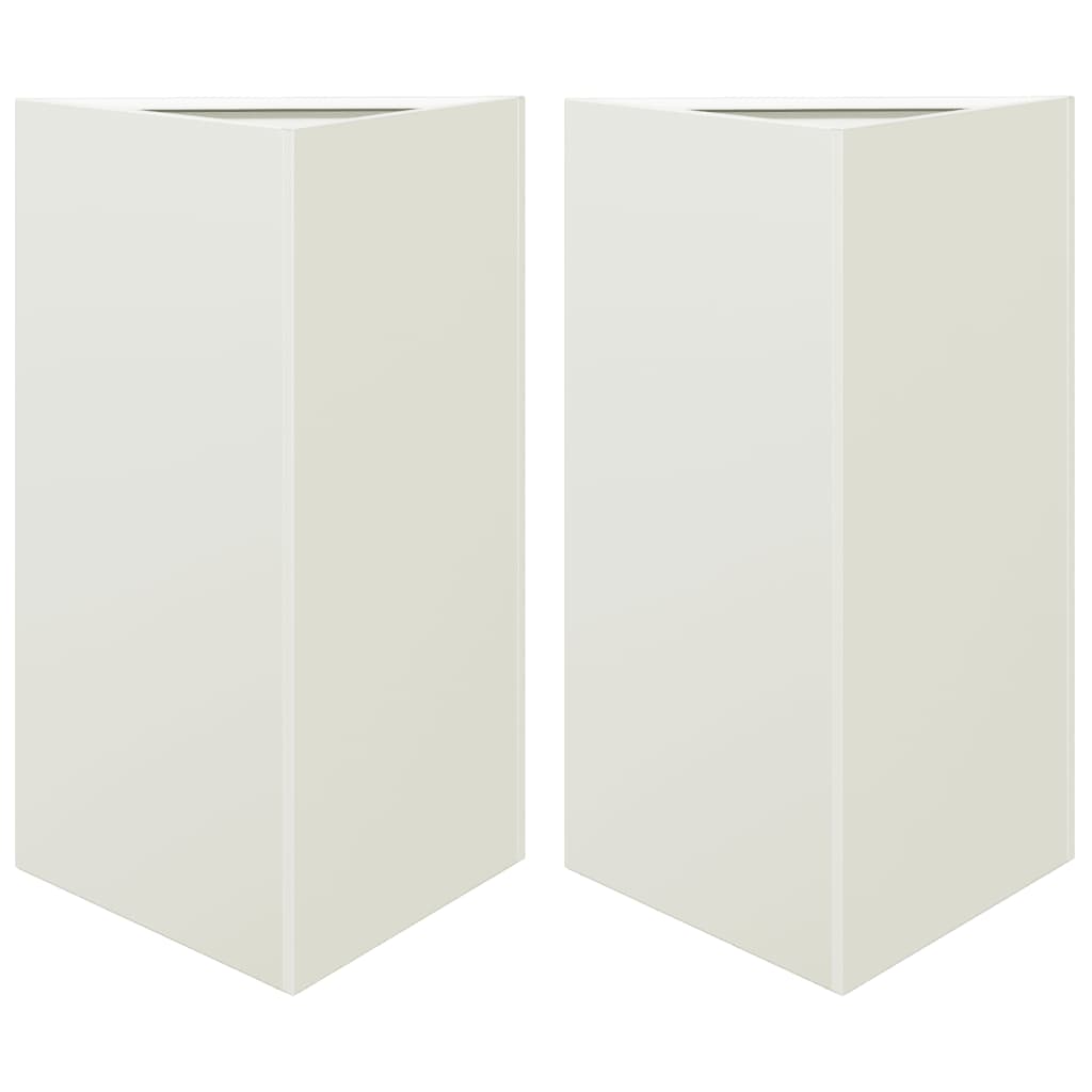 Plantenbakken 2 st driehoek 50x43x75 cm staal wit - AllerleiShop