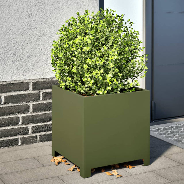 Plantenbakken 2 st 40x40x40 cm staal olijfgroen - AllerleiShop