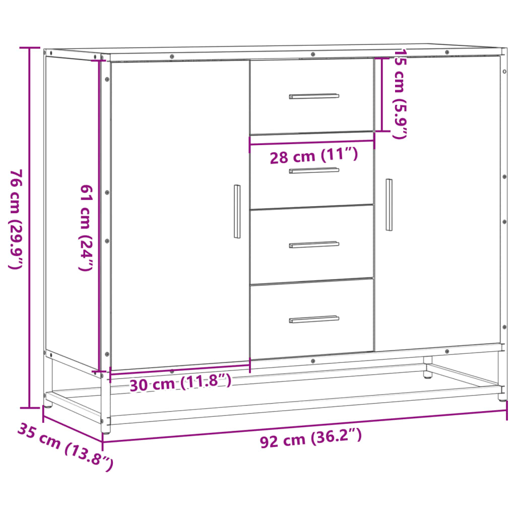 Dressoir 92x35x76 cm bewerkt hout gerookt eikenkleurig - AllerleiShop