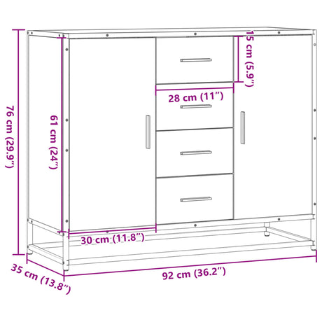 Dressoir 92x35x76 cm bewerkt hout gerookt eikenkleurig - AllerleiShop