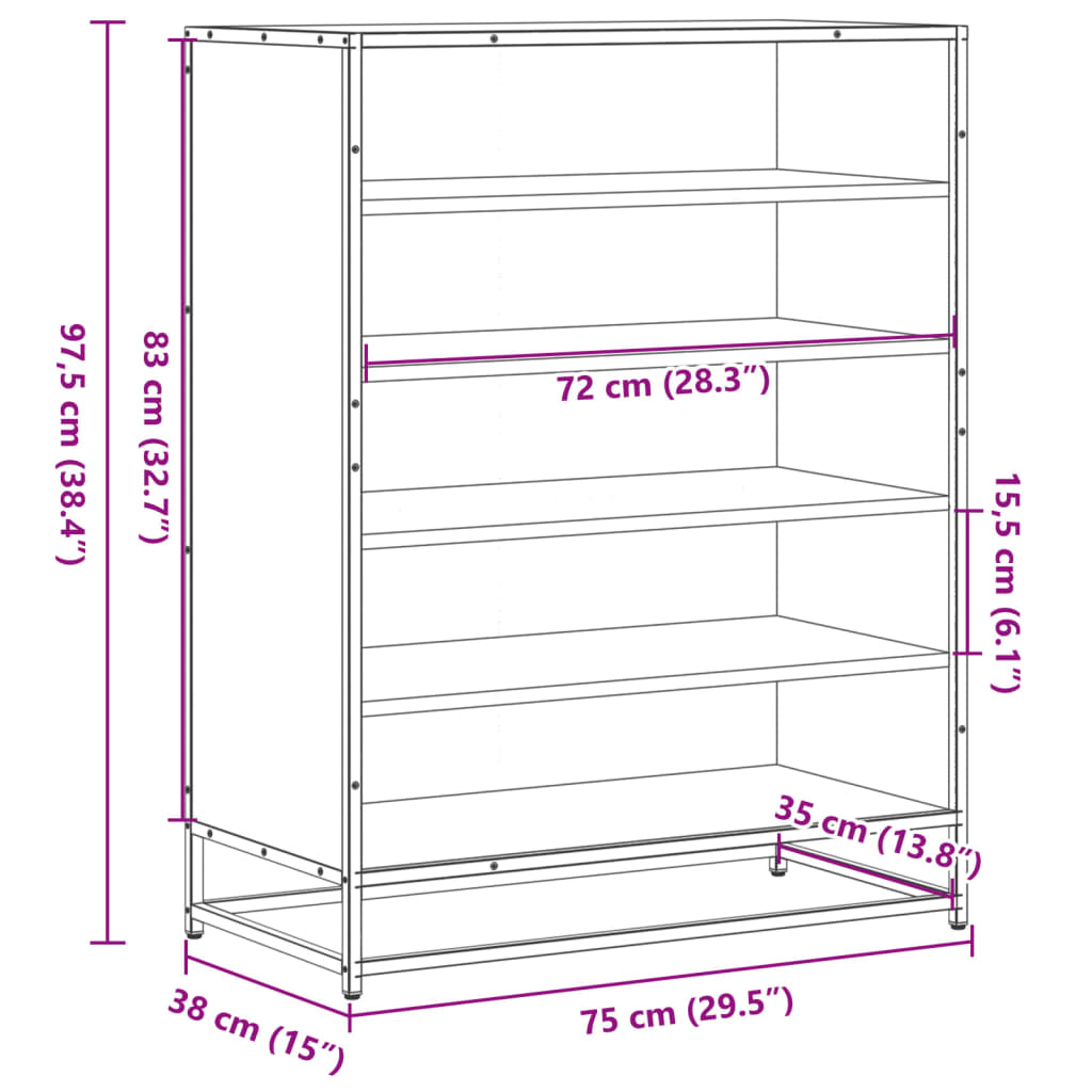 Schoenenkast 75x38x97,5 cm bewerkt hout en metaal zwart - AllerleiShop