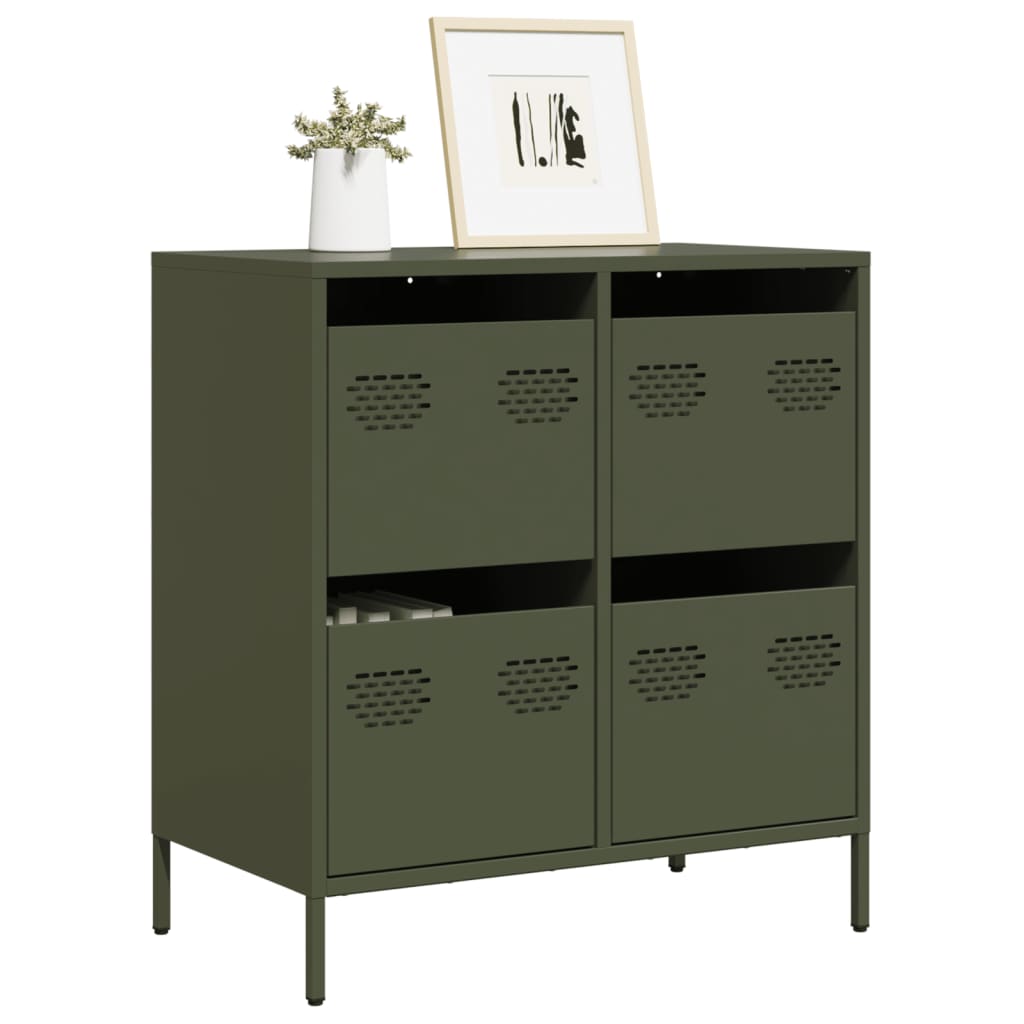 Dressoir 68x39x73,5 cm koudgewalst staal olijfgroen - AllerleiShop