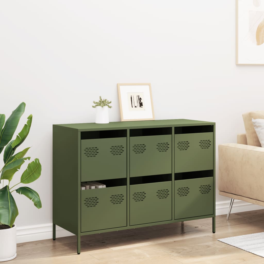 Dressoir 101,5x39x73,5 cm koudgewalst staal olijfgroen - AllerleiShop