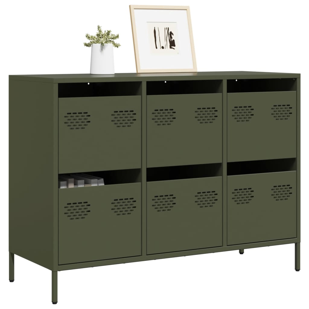 Dressoir 101,5x39x73,5 cm koudgewalst staal olijfgroen - AllerleiShop