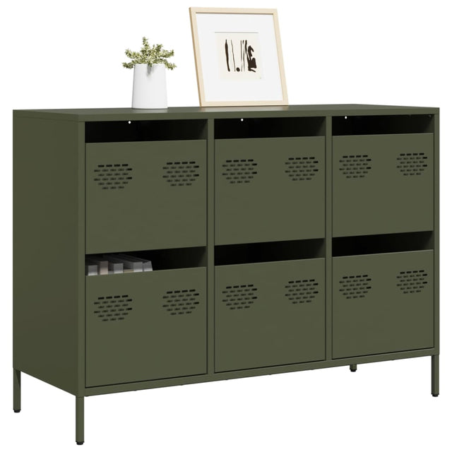 Dressoir 101,5x39x73,5 cm koudgewalst staal olijfgroen - AllerleiShop