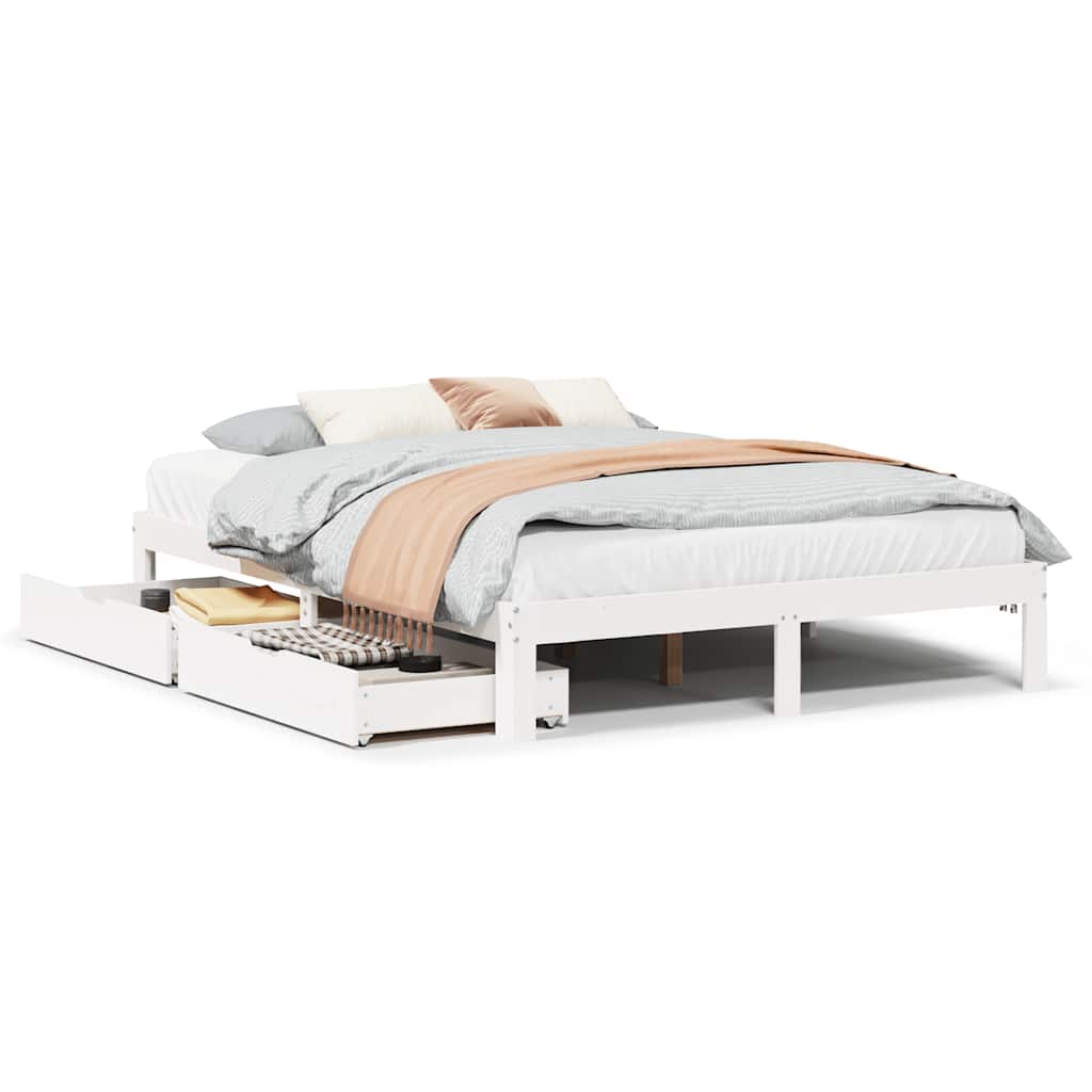 Bedframe met lades massief grenenhout wit 140x200 cm