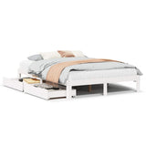 Bedframe met lades massief grenenhout wit 140x200 cm