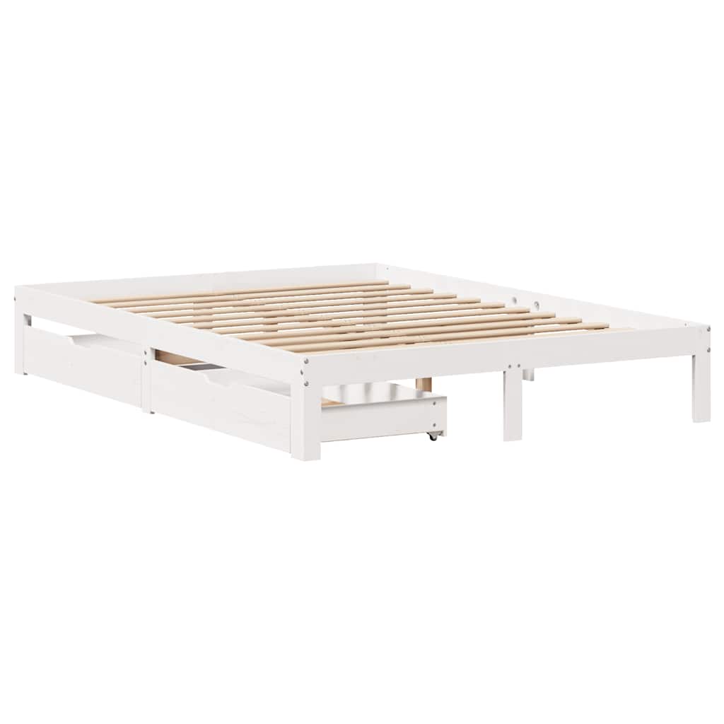 Bedframe met lades massief grenenhout wit 140x200 cm