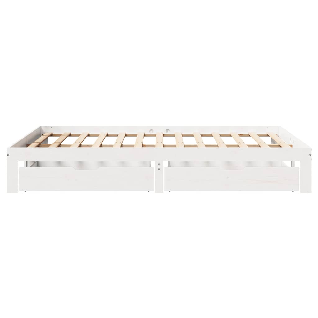 Bedframe met lades massief grenenhout wit 140x200 cm