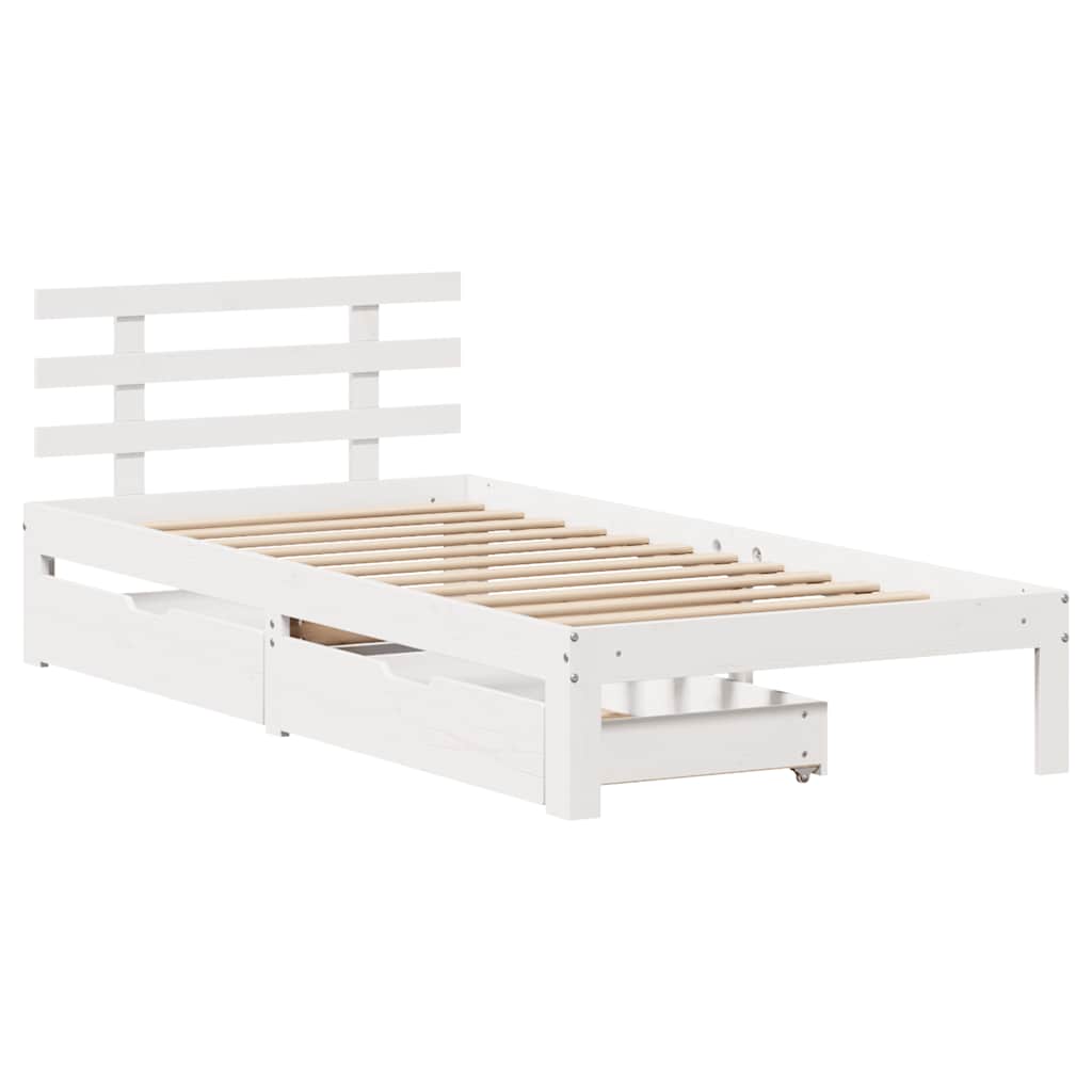 Bedframe met lades massief grenenhout wit 100x200 cm