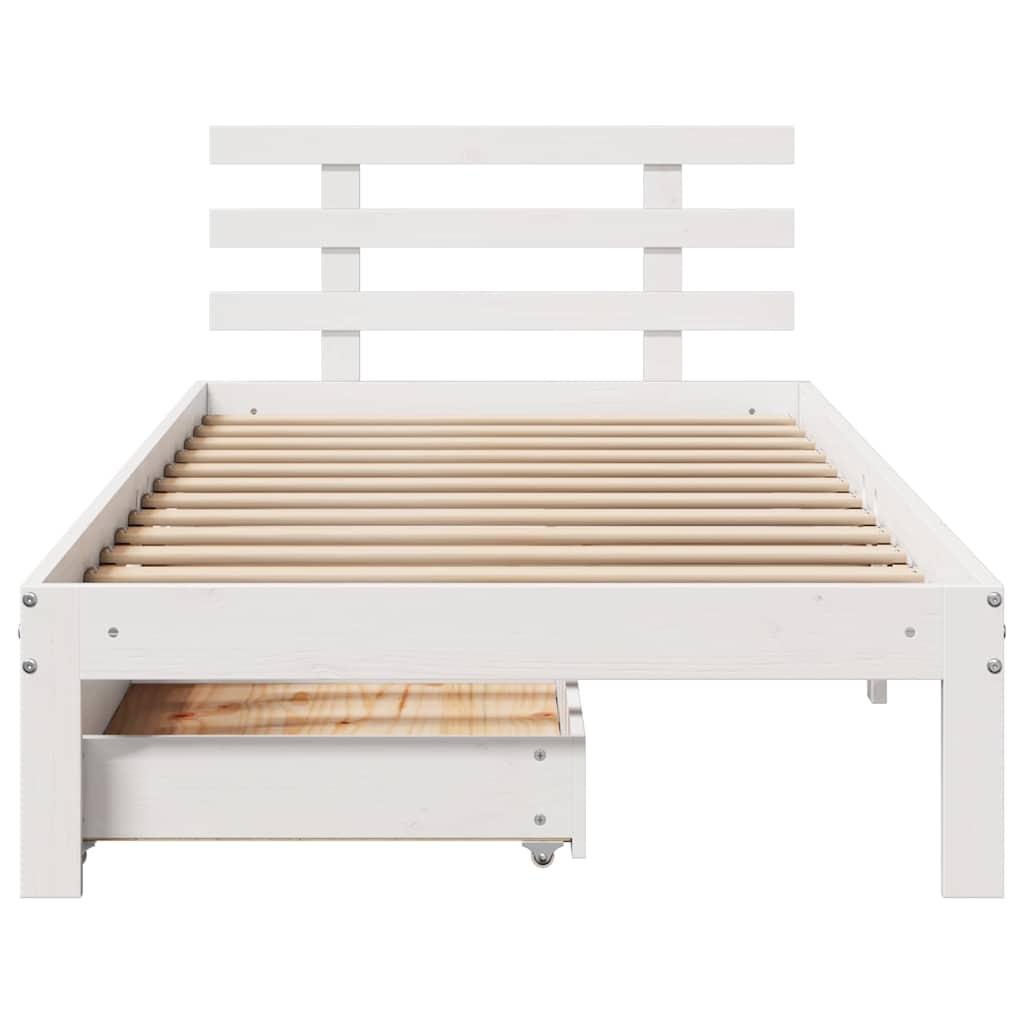 Bedframe met lades massief grenenhout wit 100x200 cm