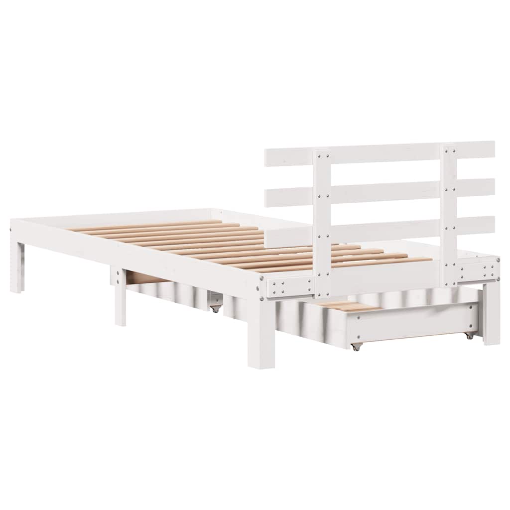 Bedframe met lades massief grenenhout wit 100x200 cm