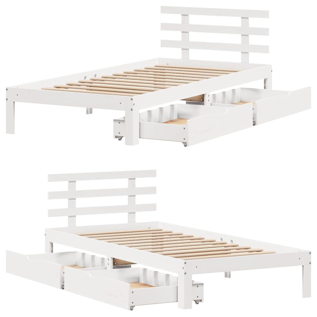 Bedframe met lades massief grenenhout wit 100x200 cm