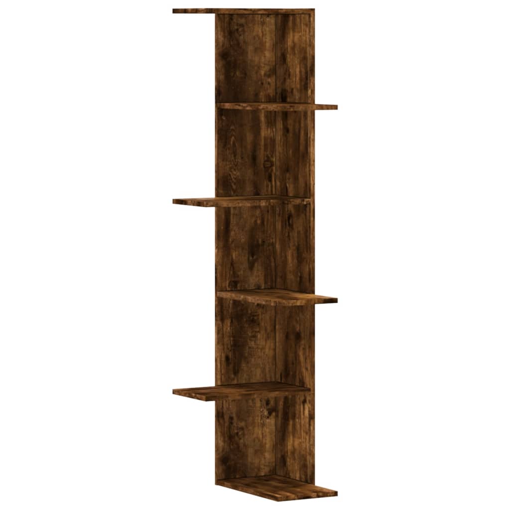 Hoekwandschap 36,5x36,5x140 cm bewerkt hout gerookt eikenkleur - AllerleiShop