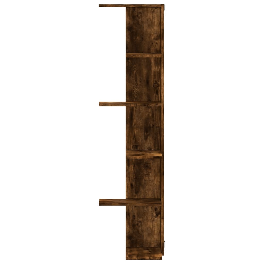 Hoekwandschap 36,5x36,5x140 cm bewerkt hout gerookt eikenkleur - AllerleiShop