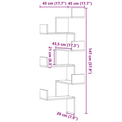 Hoekwandschap 45x45x147 cm bewerkt hout betongrijs - AllerleiShop