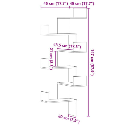 Hoekwandschap 45x45x147 cm bewerkt hout grijs sonoma eikenkleur - AllerleiShop