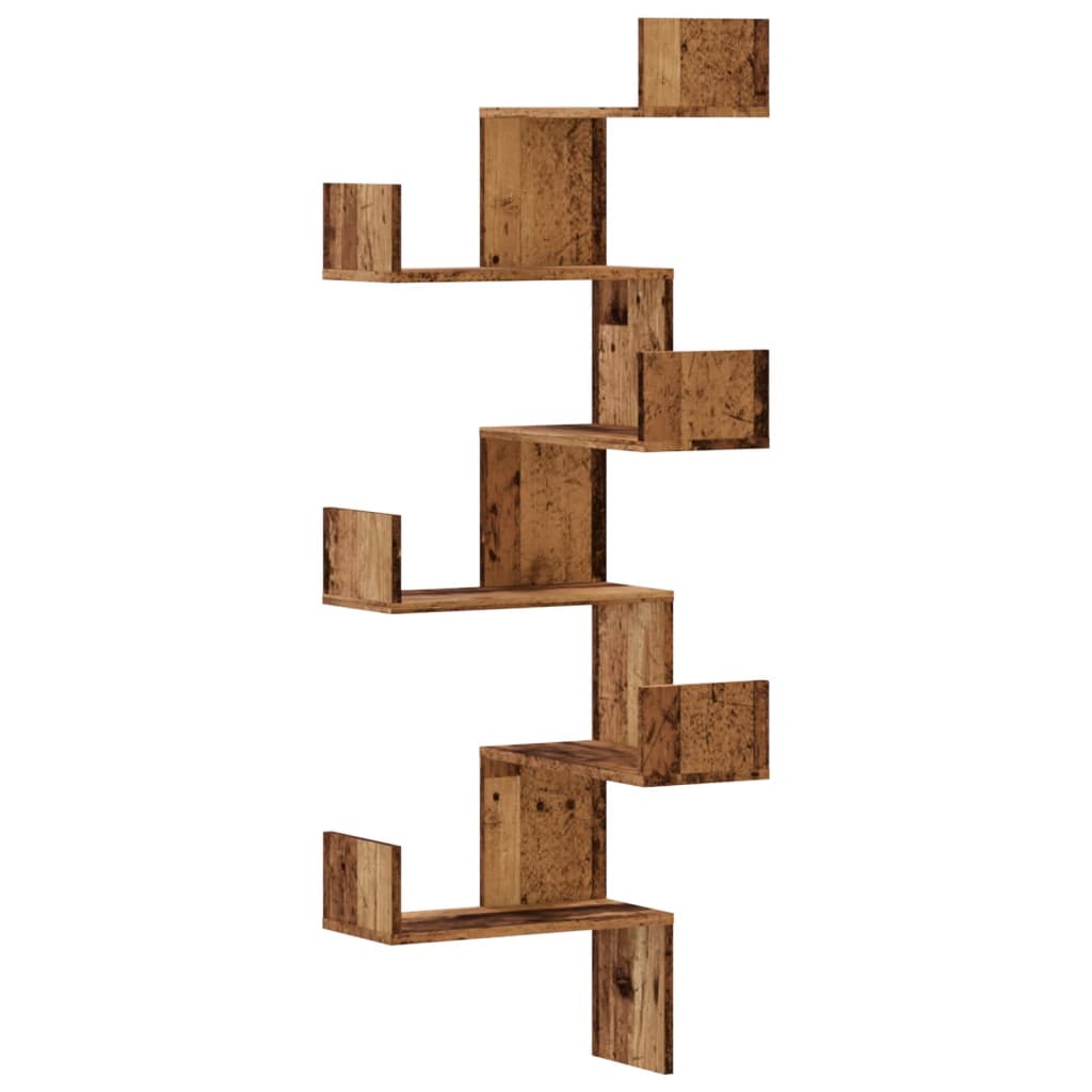 Hoekwandschap 45x45x147 cm bewerkt hout out houtkleurig - AllerleiShop