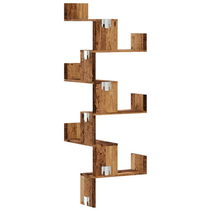 Hoekwandschap 45x45x147 cm bewerkt hout out houtkleurig - AllerleiShop