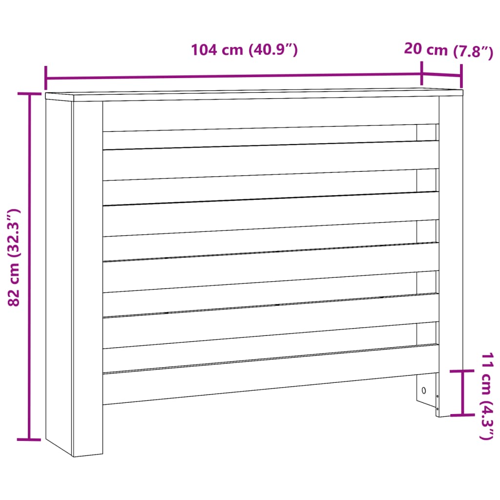 Radiatorombouw 104x20x82 cm bewerkt hout gerookt eikenkleurig - AllerleiShop