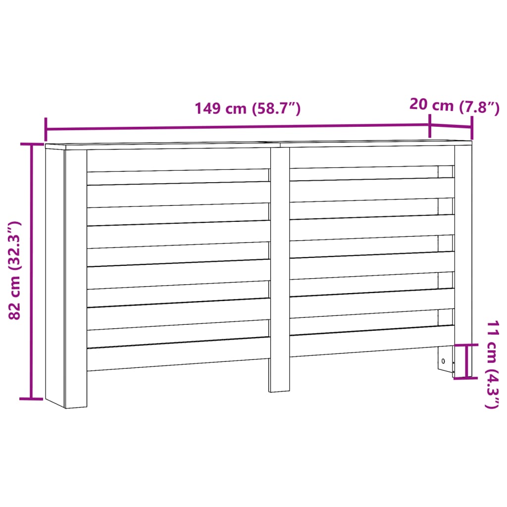 Radiatorombouw 149x20x82 cm bewerkt hout betongrijs - AllerleiShop