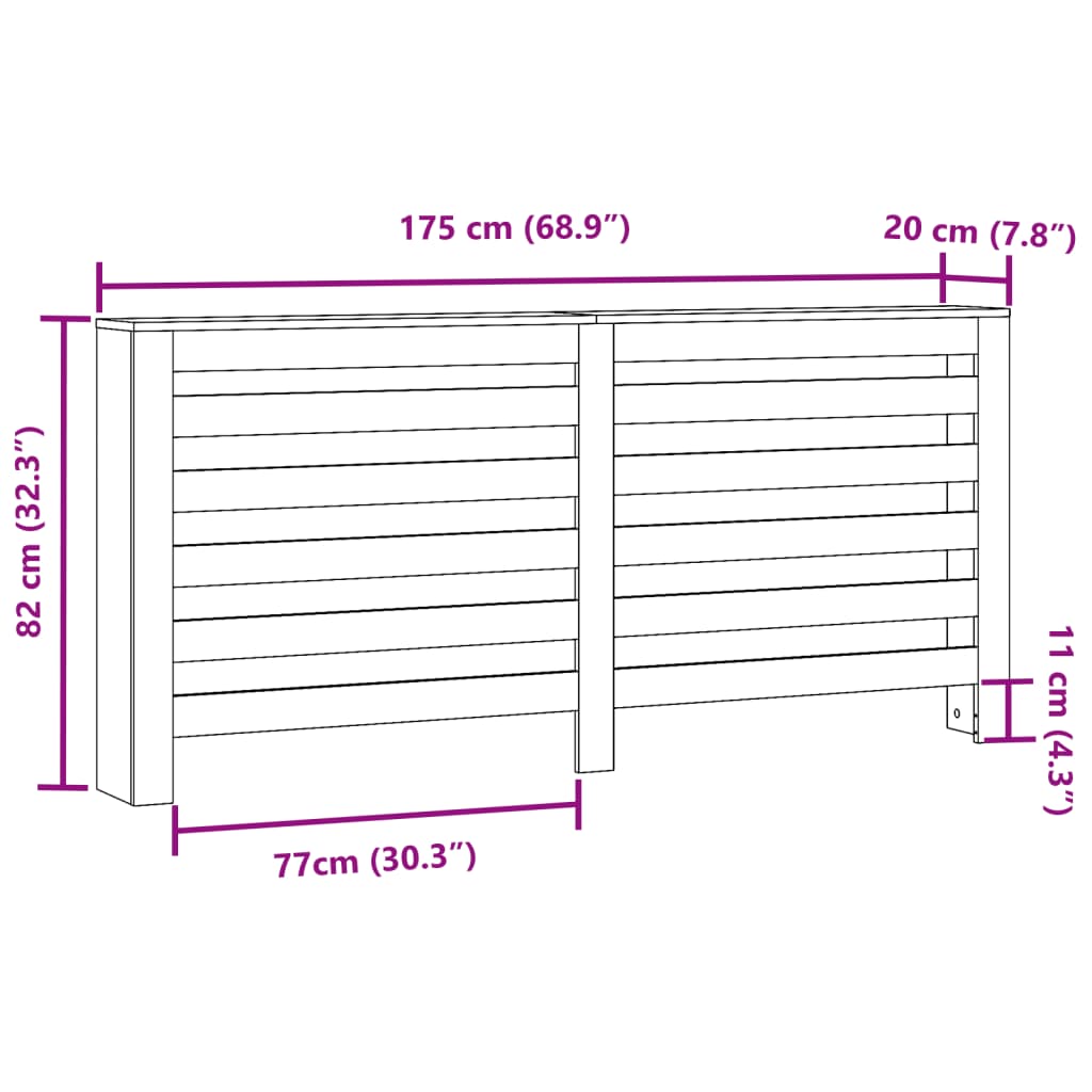 Radiatorombouw 175x20x82 cm bewerkt hout wit - AllerleiShop