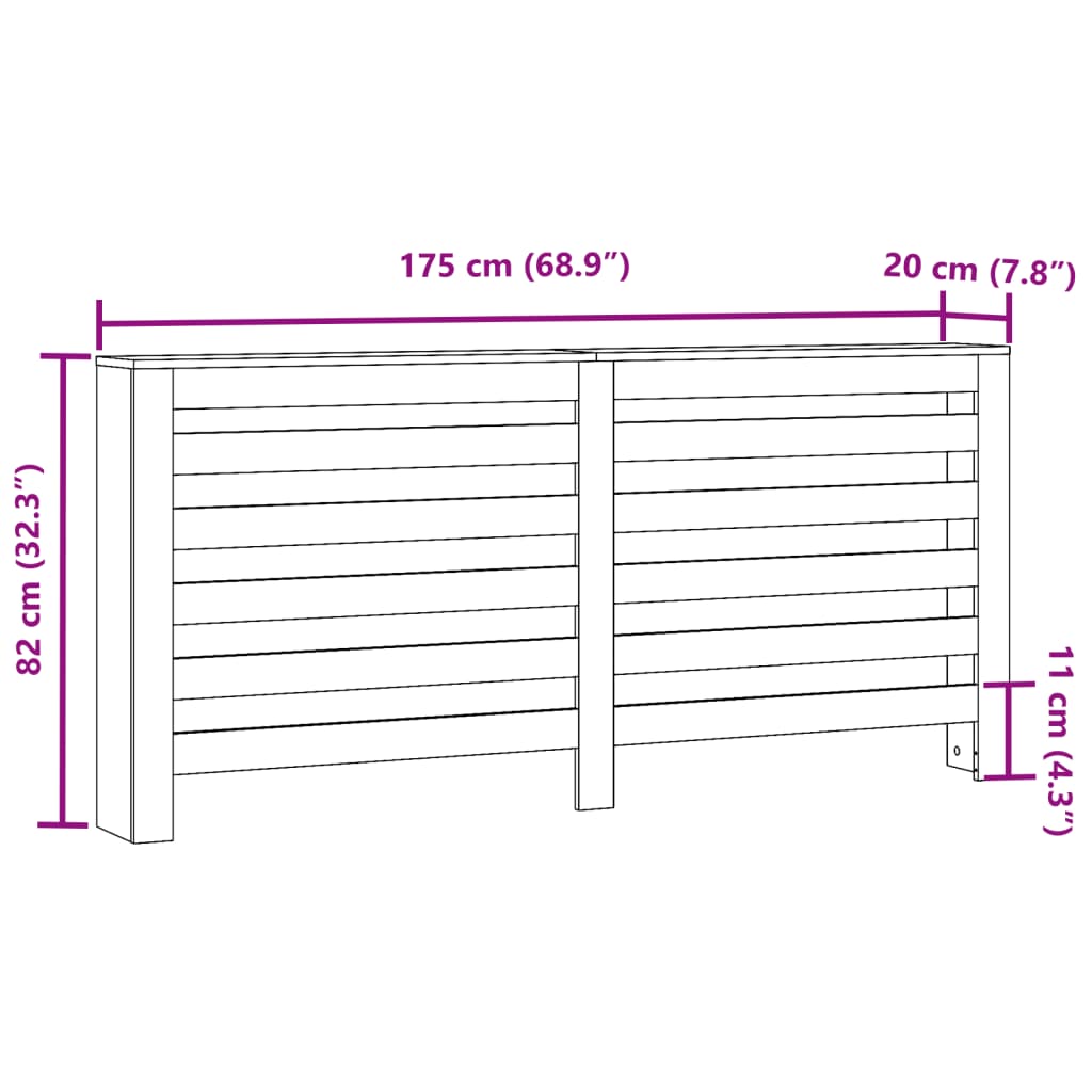 Radiatorombouw 175x20x82 cm bewerkt hout zwart - AllerleiShop