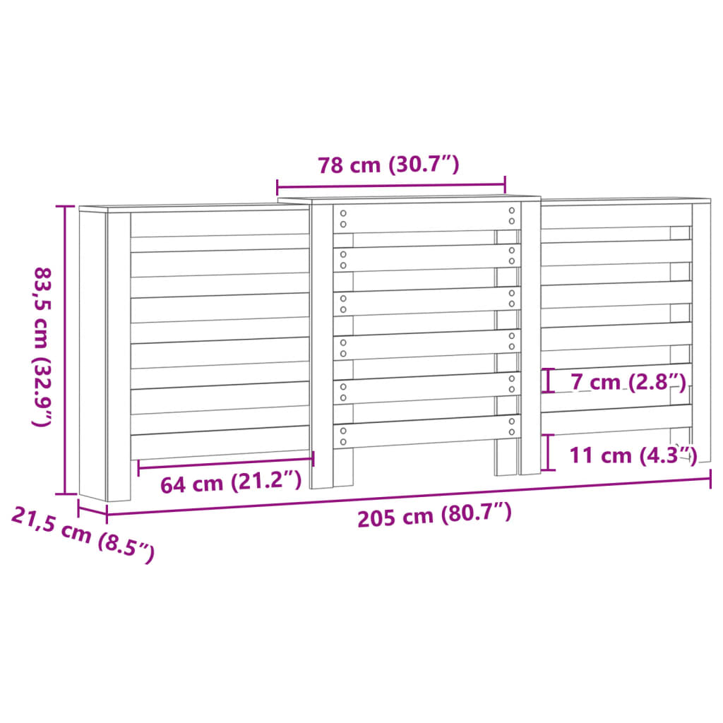 Radiatorombouw 205x21,5x83,5 cm bewerkt hout wit - AllerleiShop