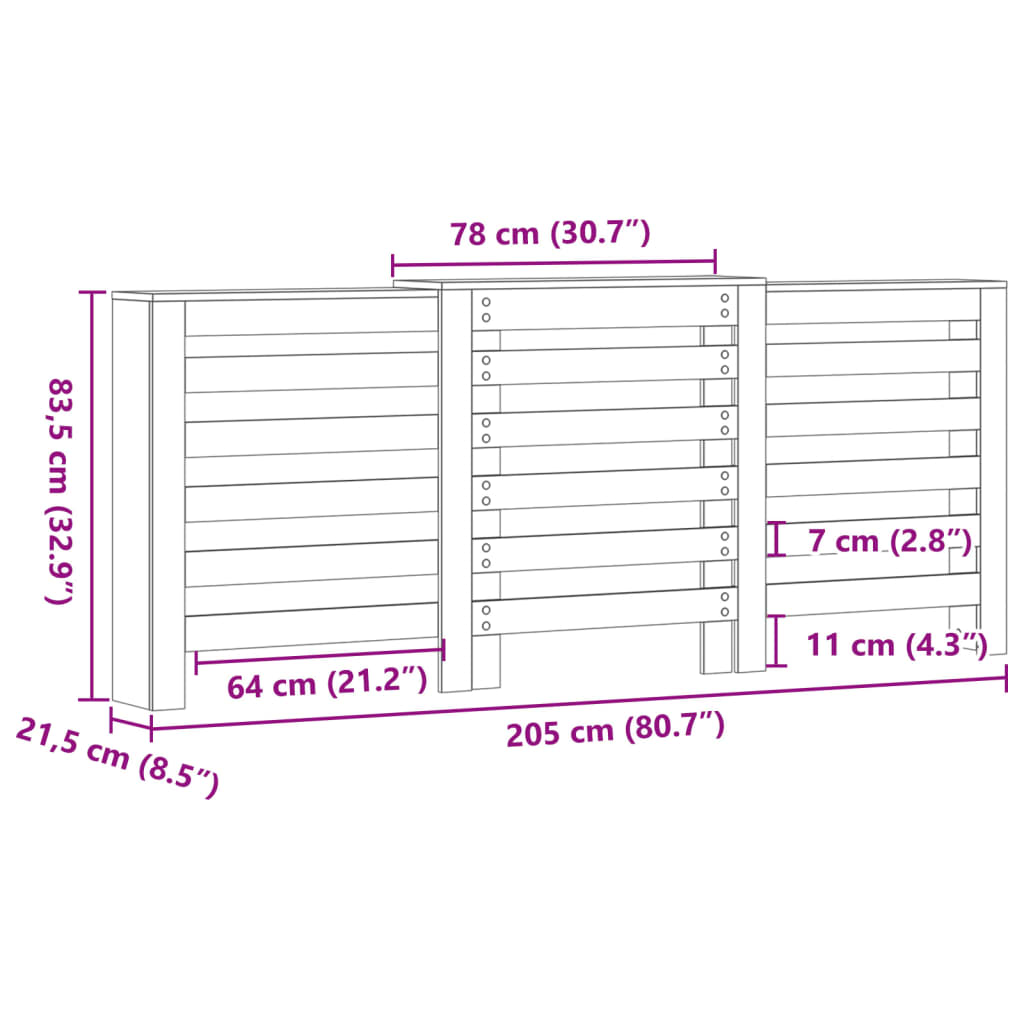 Radiatorombouw 205x21,5x83,5 cm bewerkt hout sonoma eikenkleur - AllerleiShop