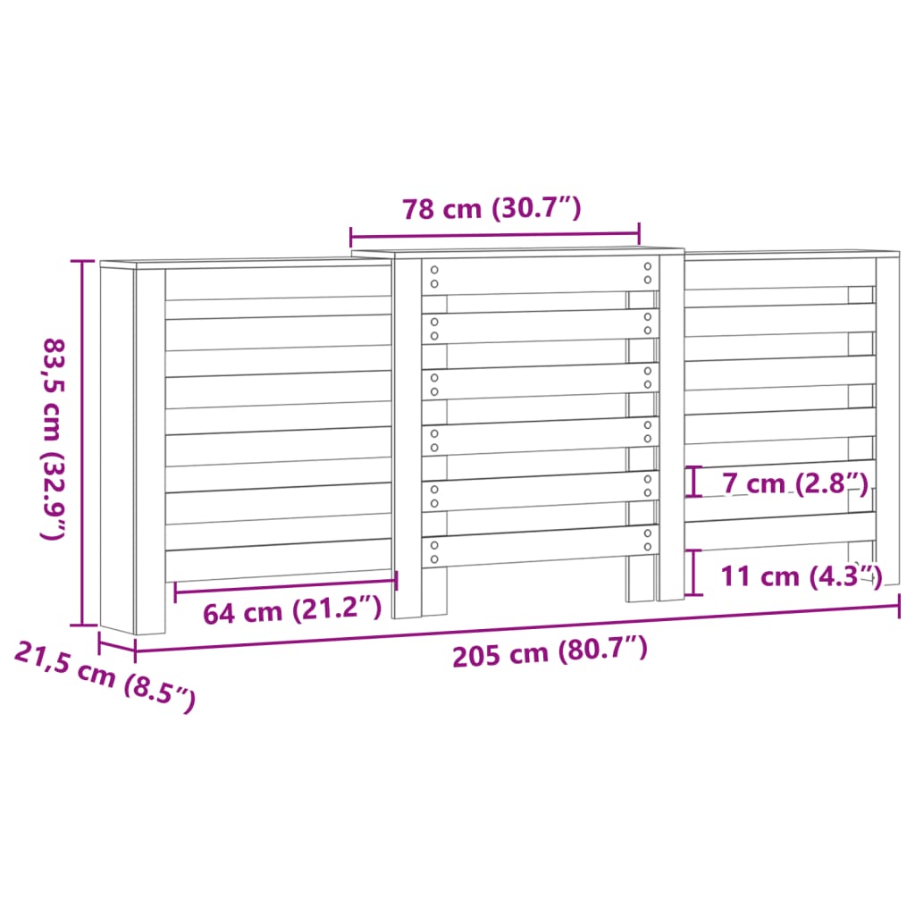 Radiatorombouw 205x21,5x83,5 cm bewerkt hout oud hout - AllerleiShop