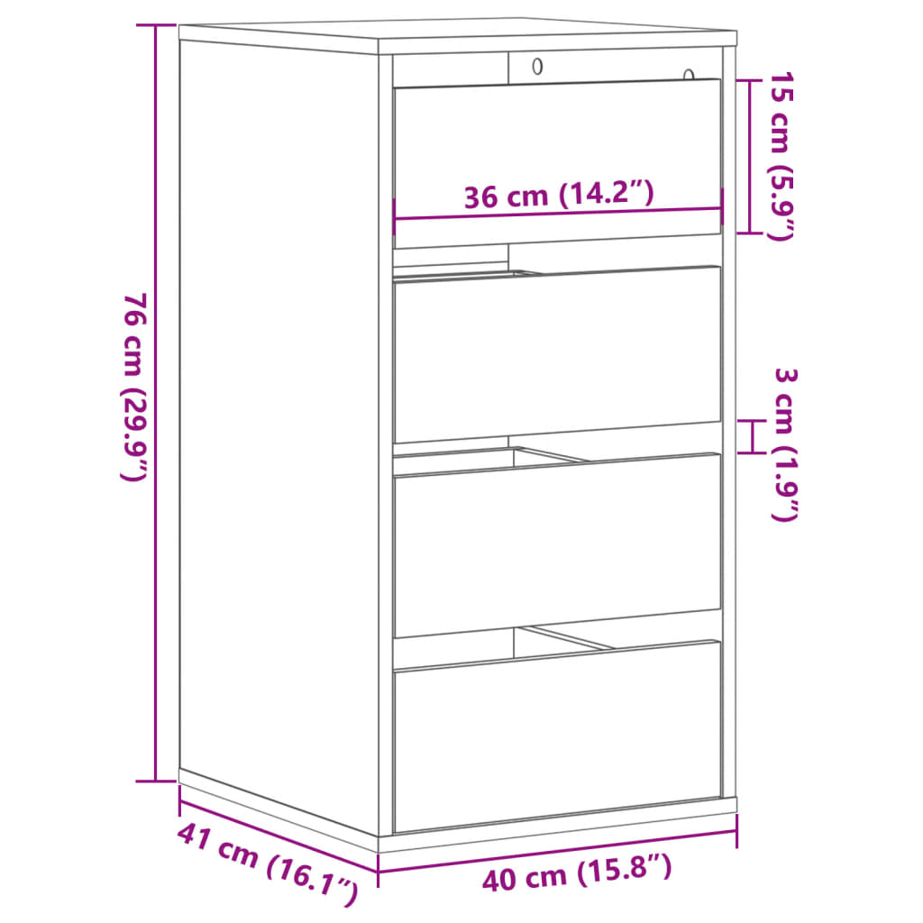 Ladekast 40x41x76 cm bewerkt hout wit - AllerleiShop