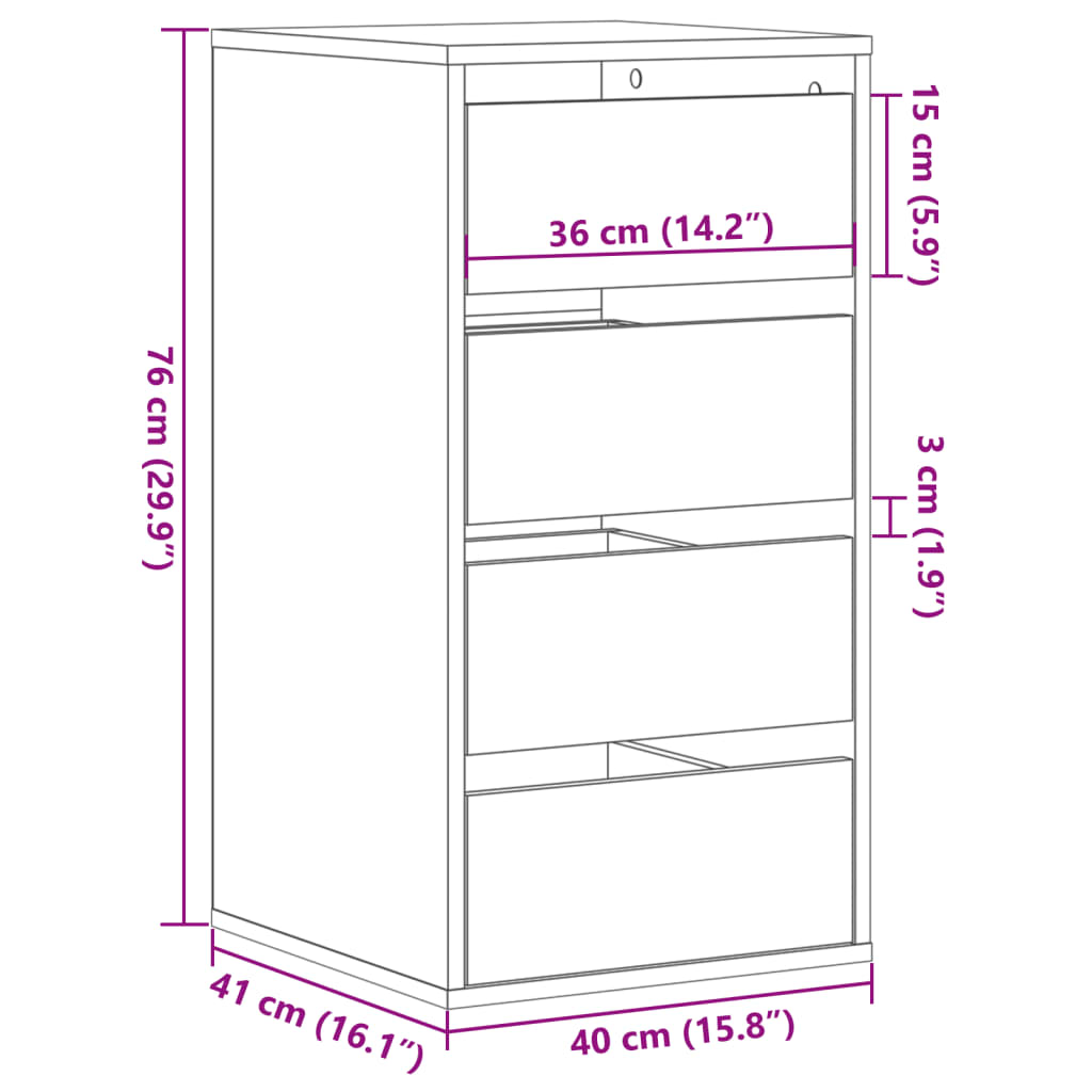 Ladekast 40x41x76 cm bewerkt hout sonoma eikenkleurig - AllerleiShop