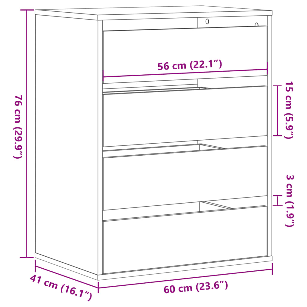 Ladekast 60x41x76 cm bewerkt hout wit - AllerleiShop