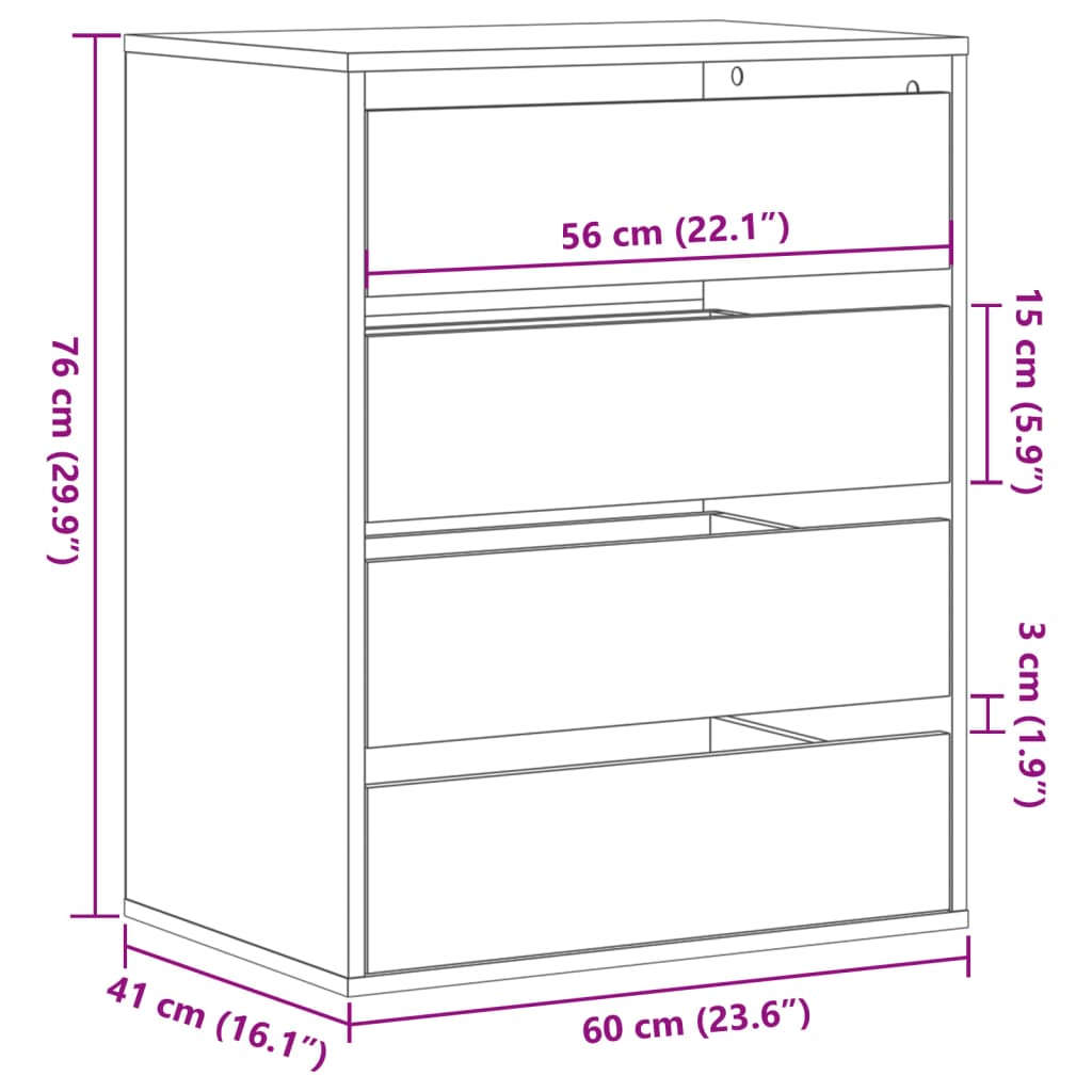 Ladekast 60x41x76 cm bewerkt hout sonoma eikenkleurig - AllerleiShop