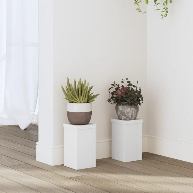 Plantenstandaards 2 st 10x10x18 cm bewerkt hout wit - AllerleiShop