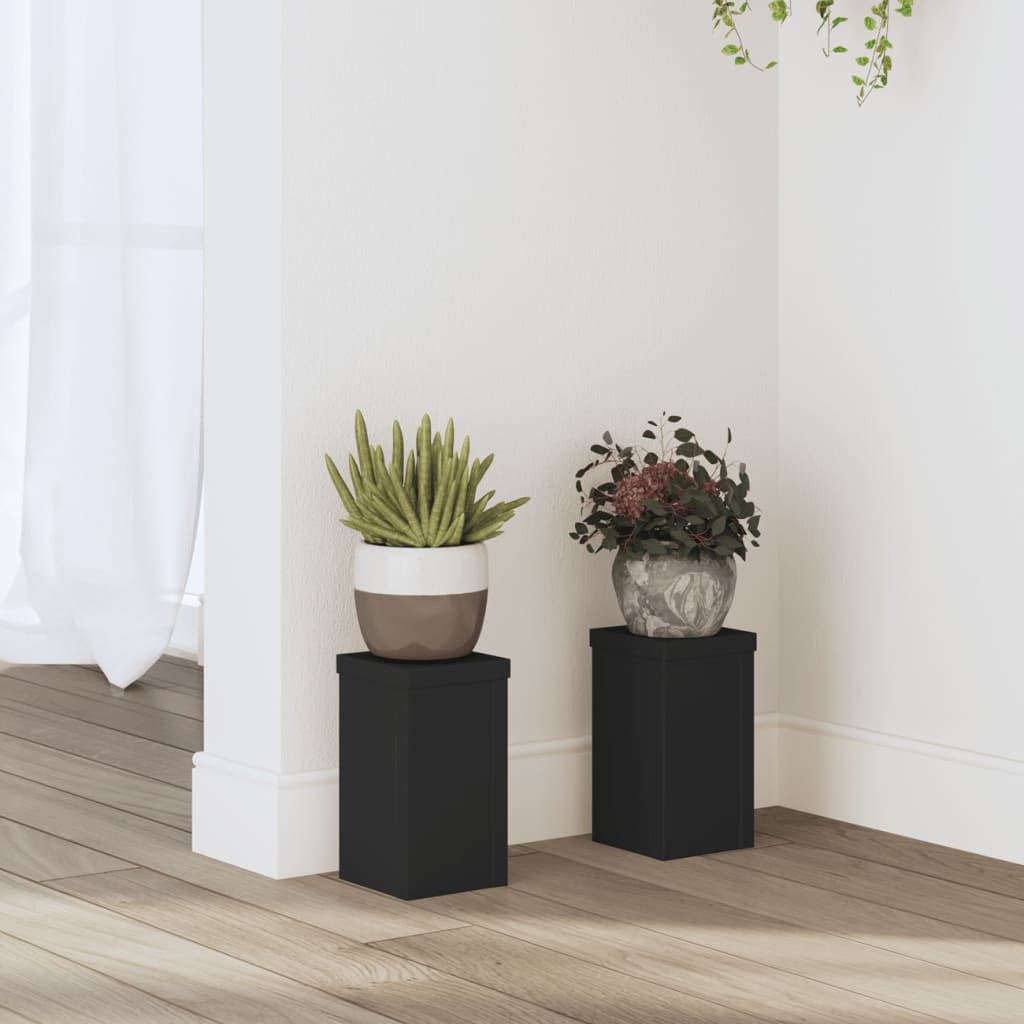 Plantenstandaards 2 st 10x10x18 cm bewerkt hout zwart - AllerleiShop