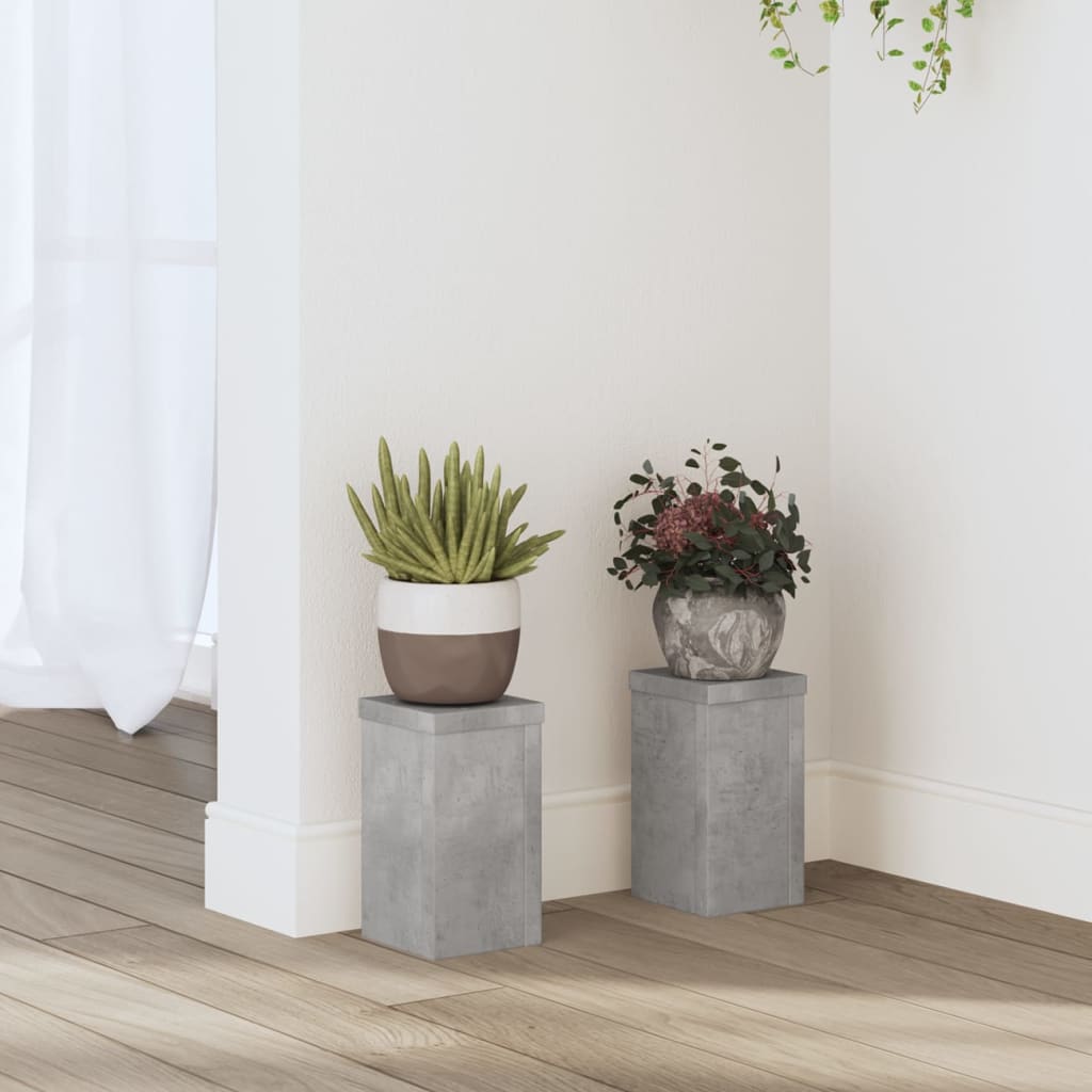 Plantenstandaards 2 st 10x10x18 cm bewerkt hout betongrijs - AllerleiShop