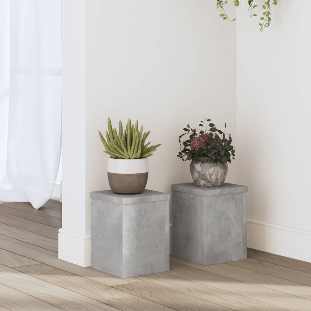 Plantenstandaards 2 st 15x15x20 cm bewerkt hout betongrijs - AllerleiShop