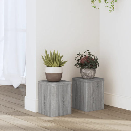 Plantenstandaards 2 st 15x15x20 cm bewerkt hout grijs sonoma - AllerleiShop