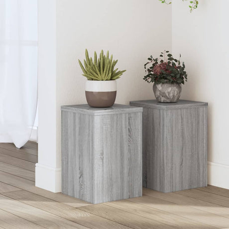 Plantenstandaards 2 st 20x20x30 cm bewerkt hout grijs sonoma - AllerleiShop