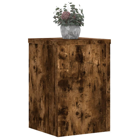 Plantenstandaards 2 st 25x25x35 cm bewerkt hout gerookt eiken - AllerleiShop