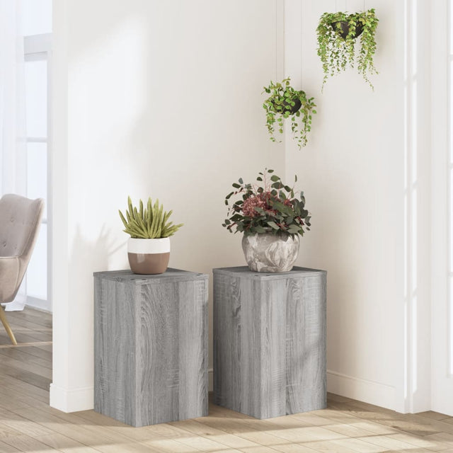 Plantenstandaards 2 st 30x30x50 cm bewerkt hout grijs sonoma - AllerleiShop